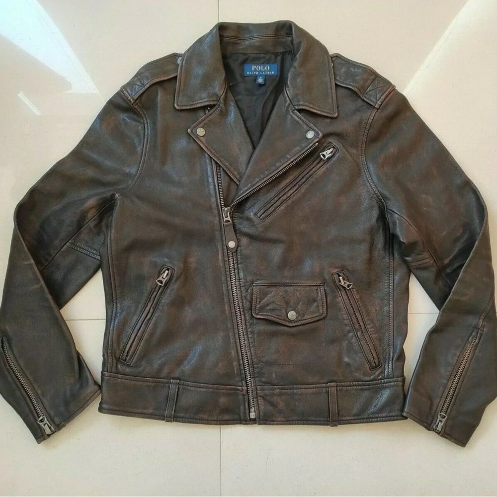 Polo Ralph Lauren Distressed Vintage Leather Biker Jacket M